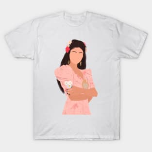 Sel in Pink Flower Dress Outfit Heart Fan Art T-Shirt